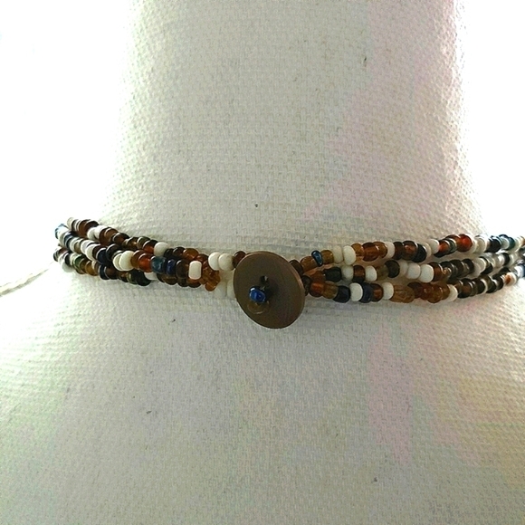 COSTA RICAN BEADED ARTISAN NECKLACE BROWN COPPER - Picture 2 of 5